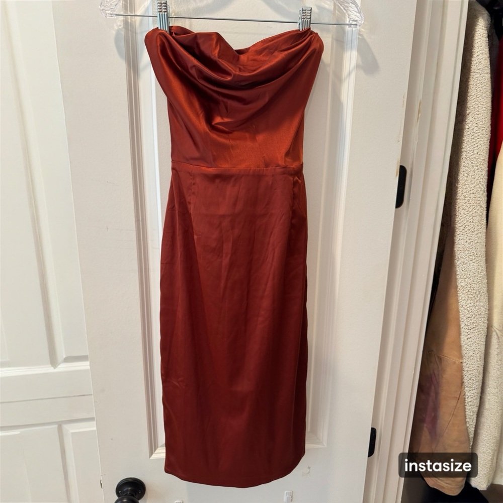 Oh Polly Copper Strapless Dress